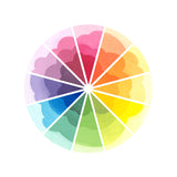 Ombre watercolour segments making up the Primary colour wheel.
