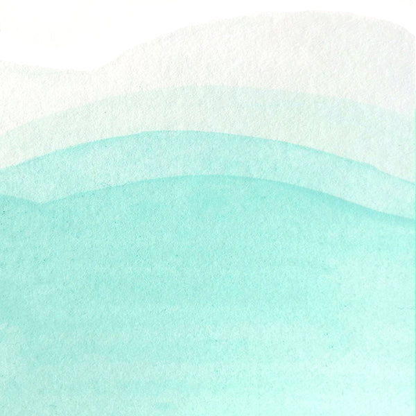 Colour swatch from full to diluted colour, made with Aqua blue watercolour paint.