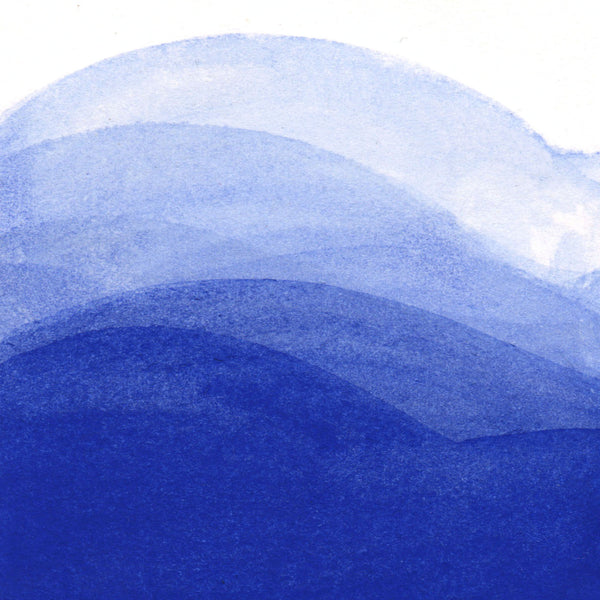 Colour swatch from full to diluted colour, made with Ultramarine blue watercolour paint.