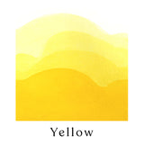 A swatch of graduated yellow watercolour paint with the name of the colour (Yellow) underneath.